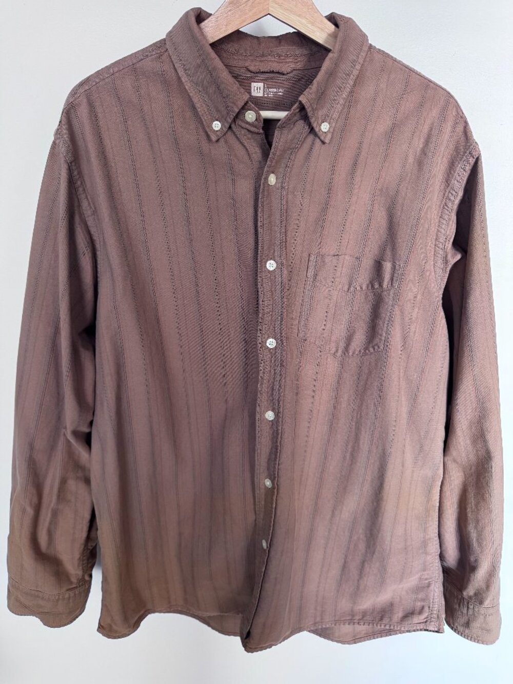 GAP Vintage Style Button-Up Shirt Men Large Brown Stripe Classic Fit